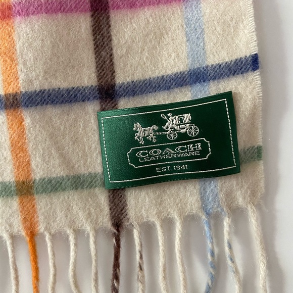 COACH Plaid Multicolor Cashmere Scarf - Picture 2 of 3